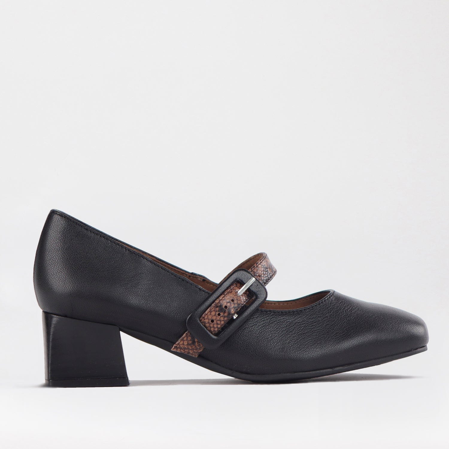 Mary Jane Block Heel Court in Black Multi Froggie Leather Shoes South Africa Froggie Shoes