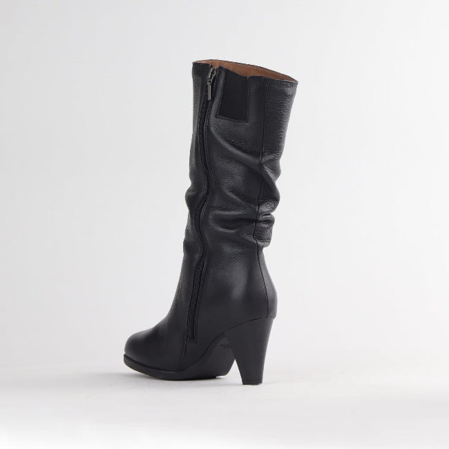 Mid-Calf Boot in Black | Leather Boot | South Africa Boots | Mid Heel Boot - with zip