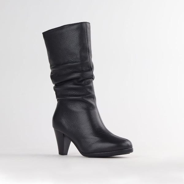 Mid-Calf Boot in Black | Leather Boot | South Africa Boots | Mid Heel Boot - with zip