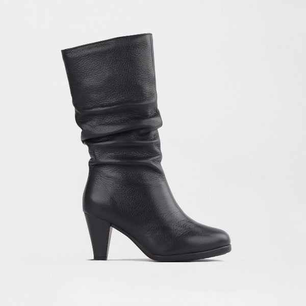 Mid-Calf Boot in Black | Leather Boot | South Africa Boots | Mid Heel Boot - with zip