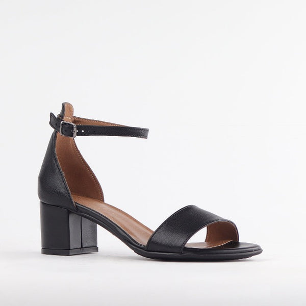 Block Heel Ankle Strap Sandal in Black | Leather Sandal | Froggie Sandal 