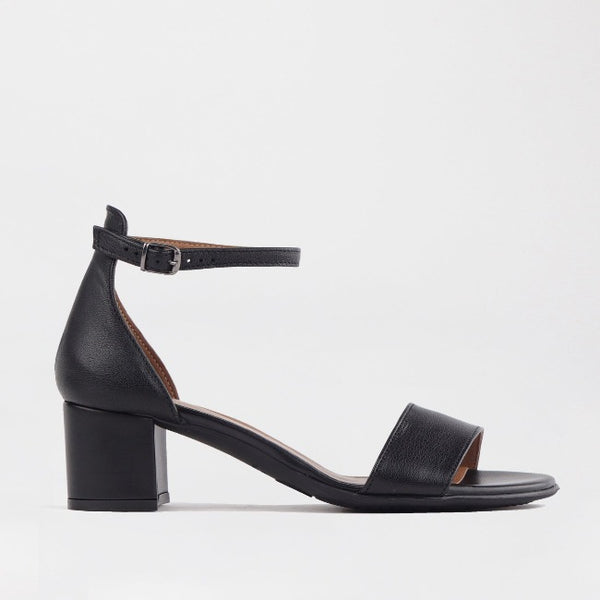 Block Heel Ankle Strap Sandal in Black | Leather Sandal | Froggie Sandal  