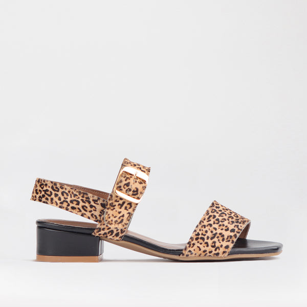 Block Heel Slingback Sandal in Cheetah Tan - 12408