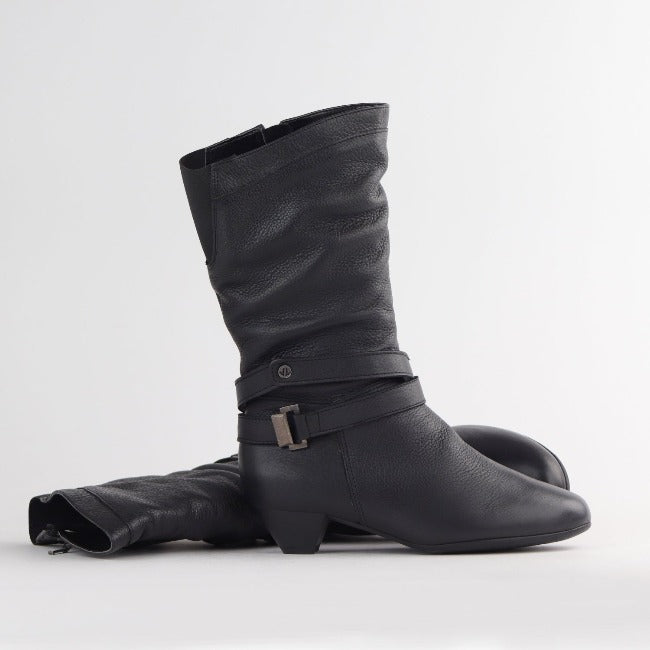 Mid-Calf Boot in Black | Leather Boot | South Africa Boots | Mid Heel Boot