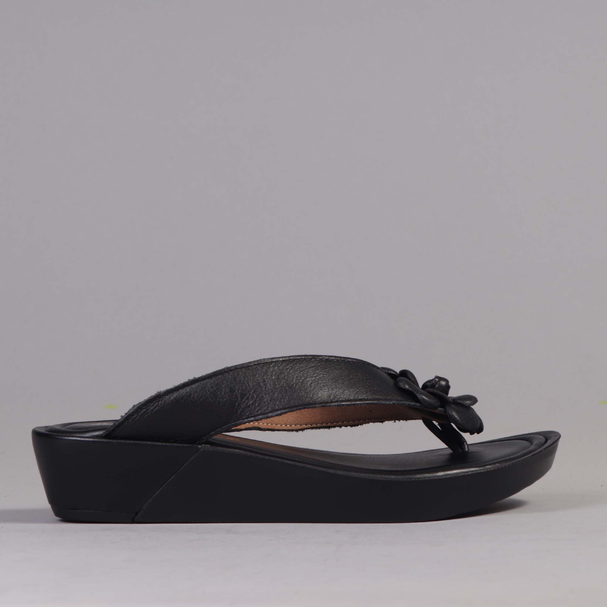 Rox Thong With Flower Sandal in Black - Froggie | Leather Shoes | South ...