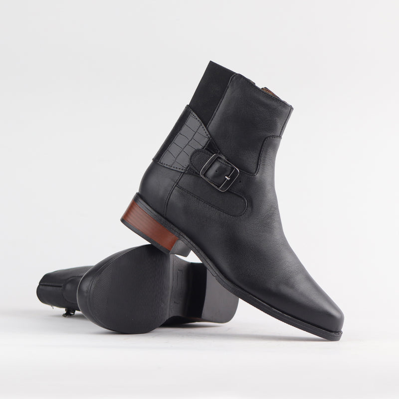 Flat Ankle Boot with Elastic in Black - 12605
