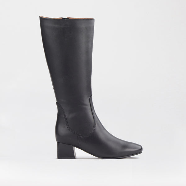 Knee High Block Heel Boot in Black - 12608