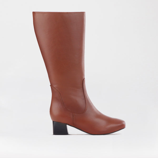 Knee High Block Heel Boot in Chestnut - 12608