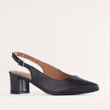 Pointed Block Heel Slingback Sandal in Black - 12613