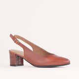 Pointed Block Heel Slingback Sandal in Chestnut Multi - 12613