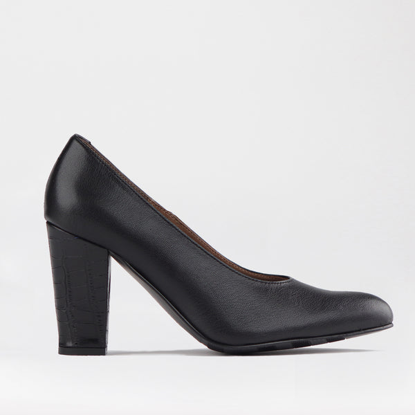 Pointed Court Shoes with Block High Heel in Black Multi1 - 12625