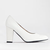 Pointed Court Shoes with Block High Heel in White Multi - 12625