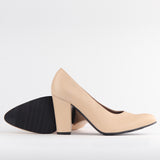 Pointed Court Shoes with Block High Heel in Cream - 12625