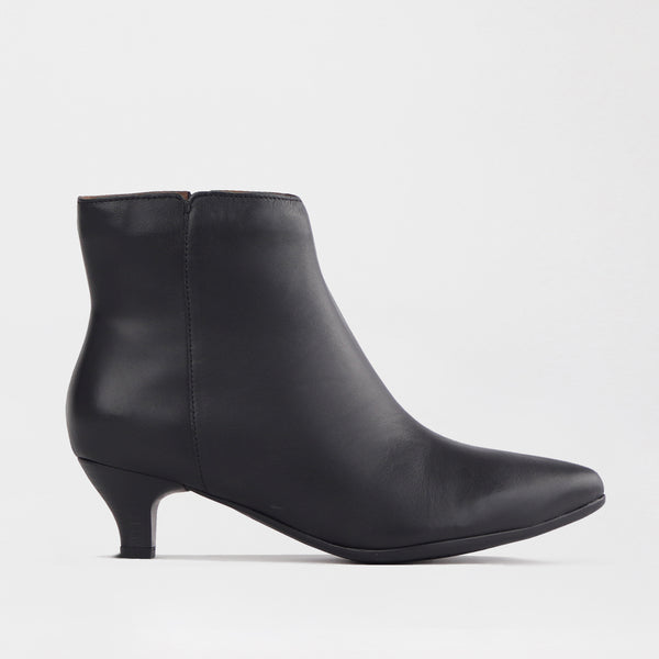 Pointed Kitten Heel Ankle Boot in Black - 12650