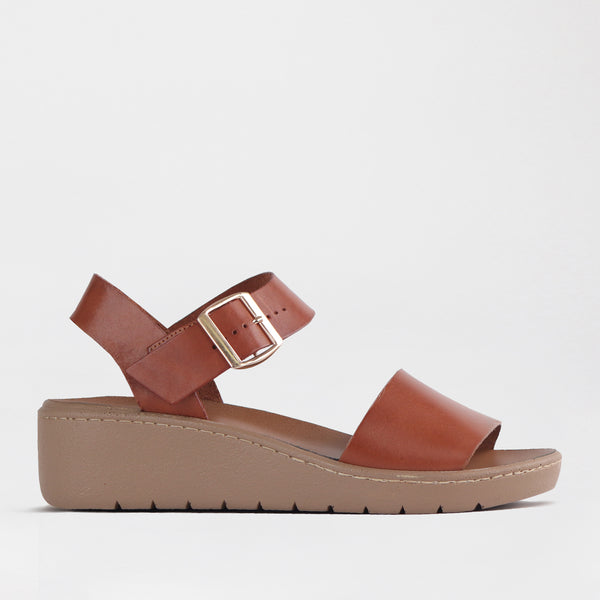 Double Band Wedge Slingback Sandal in Cognac - 12665