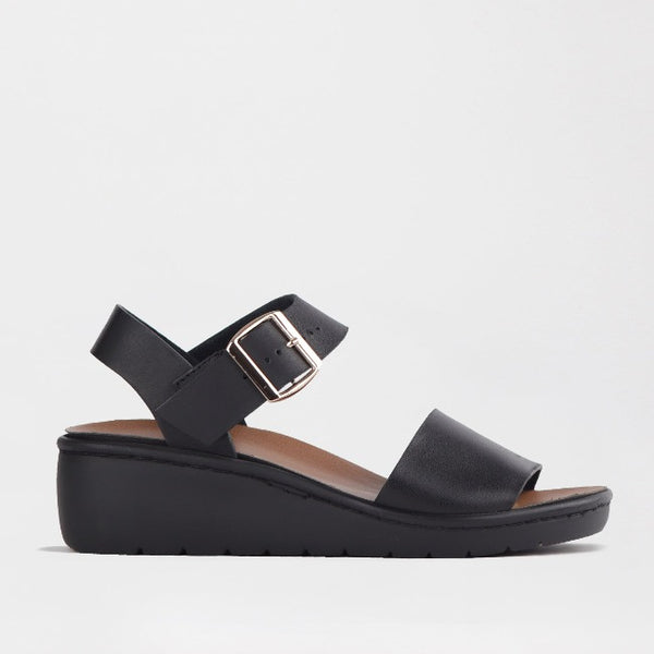 Double Band Wedge Slingback Sandal with Removable Footbed in Black | leather Sandal | Sandal South Africa