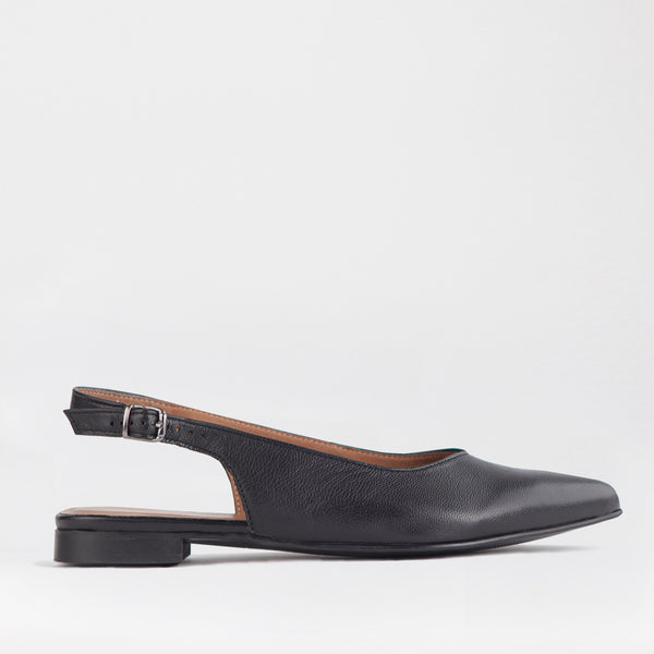 Pointed Flat Slingback in Black - 12729