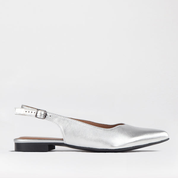 Pointed Flat Slingback in Silver - 12729