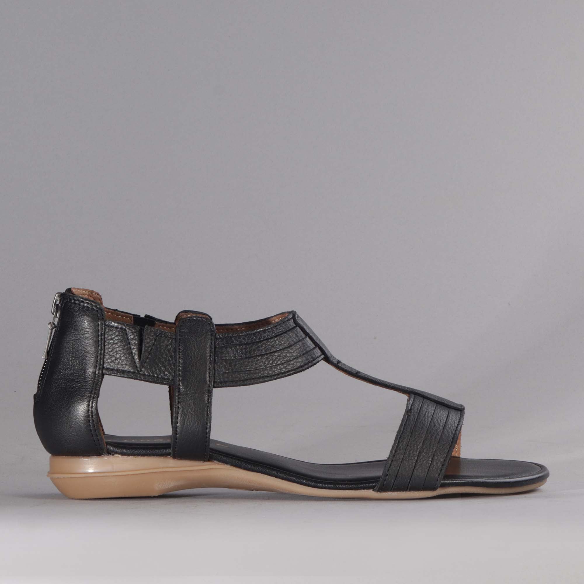 Factory Shop Shoes 3 / Black / 12563 T-Bar Flat Sandal in Black - 12563