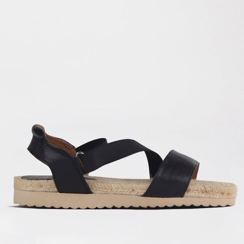 Elasticated Espadrille Sandal In Black - 12765