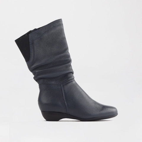 Ruched Mid-calf Boot in Navy – 12527