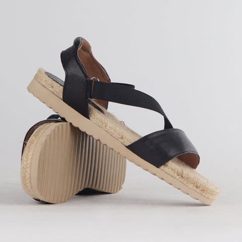 Elasticated Espadrille Sandal In Black - 12765