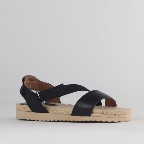 Elasticated Espadrille Sandal In Black - 12765