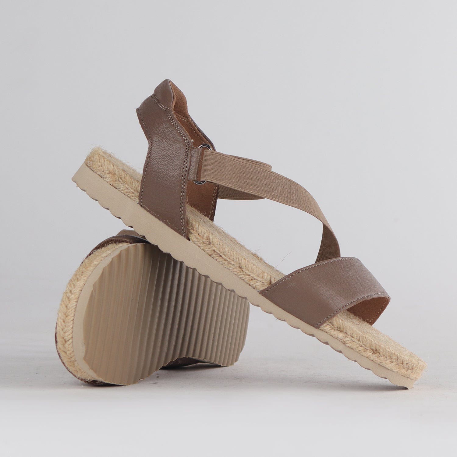 Factory Shop Shoes Elasticated Espadrille Sandal in Stone - 12765