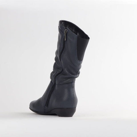 Ruched Mid-calf Boot in Navy – 12527