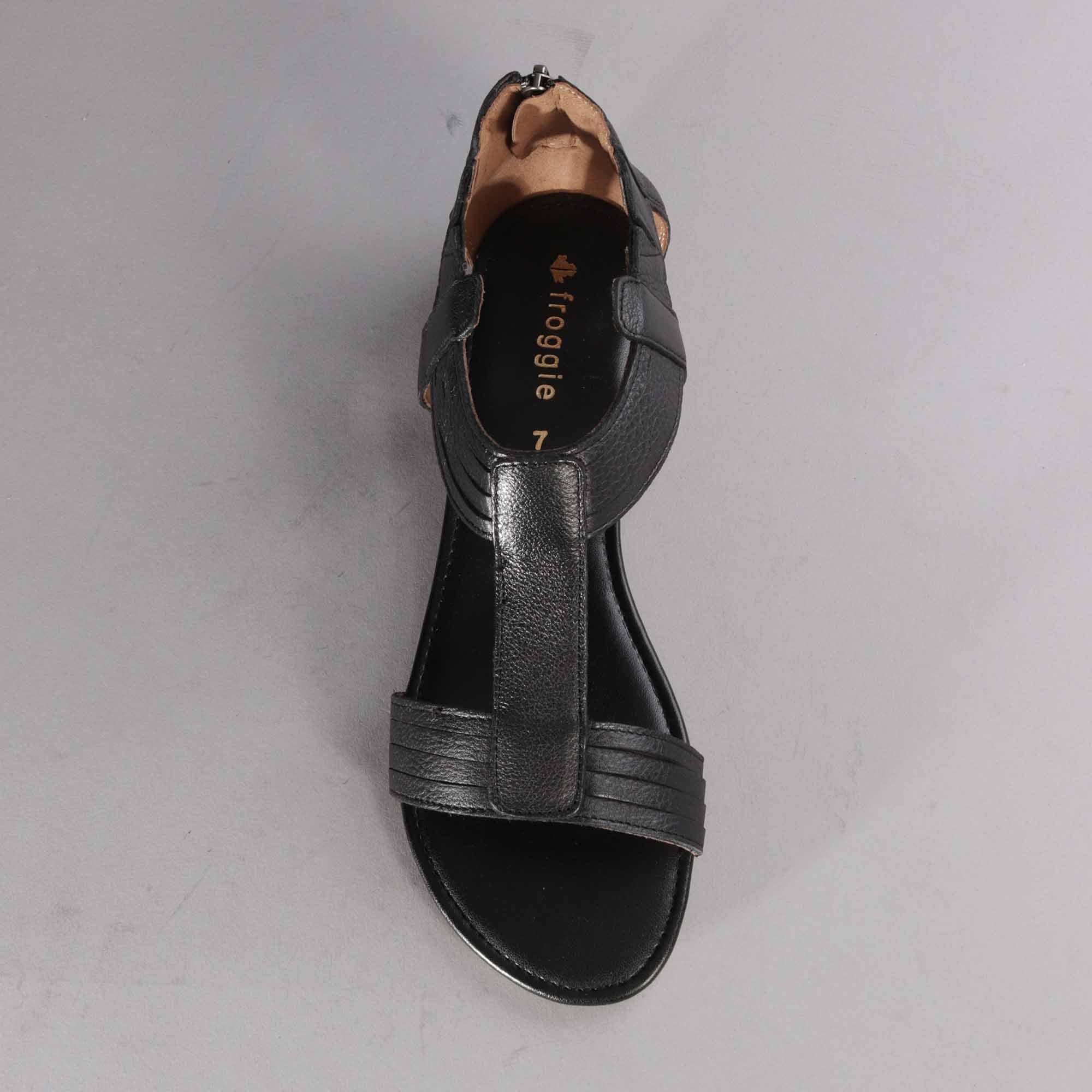 Factory Shop Shoes T-Bar Flat Sandal in Black - 12563