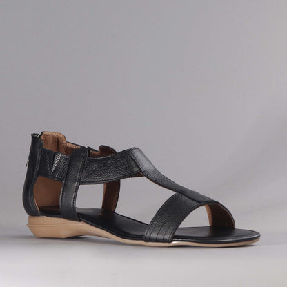 Factory Shop Shoes T-Bar Flat Sandal in Black - 12563