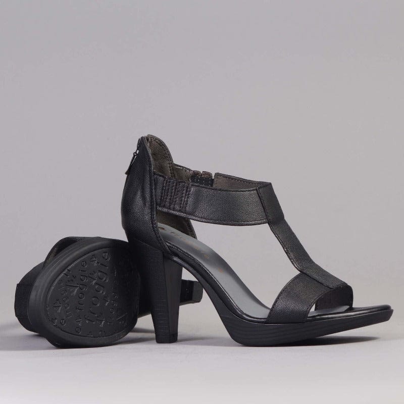 Factory Shop Shoes T-Bar High Heel Sandal in Black - 12552