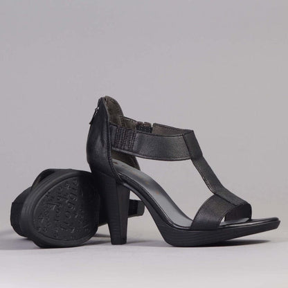 Factory Shop Shoes T-Bar High Heel Sandal in Black - 12552