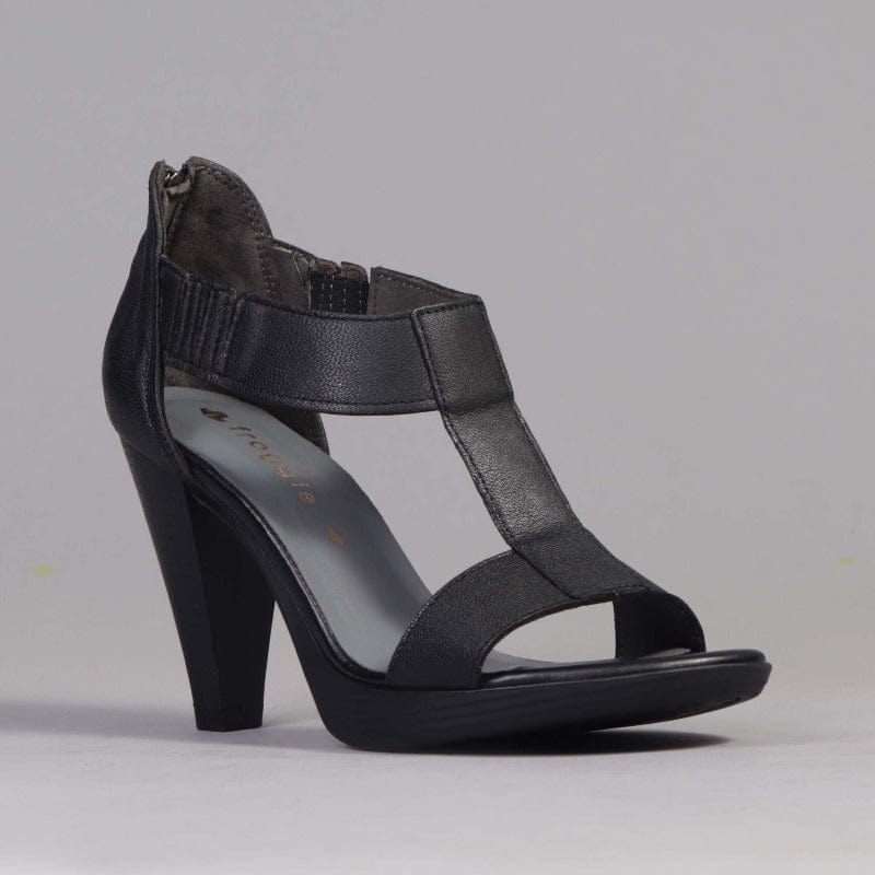 Factory Shop Shoes T-Bar High Heel Sandal in Black - 12552