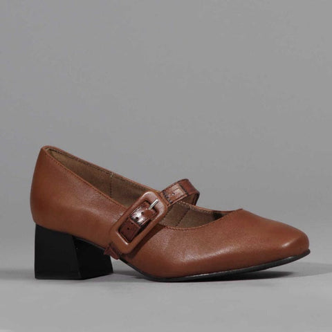 Mary Jane Block Heel Court in Chestnut- 12606