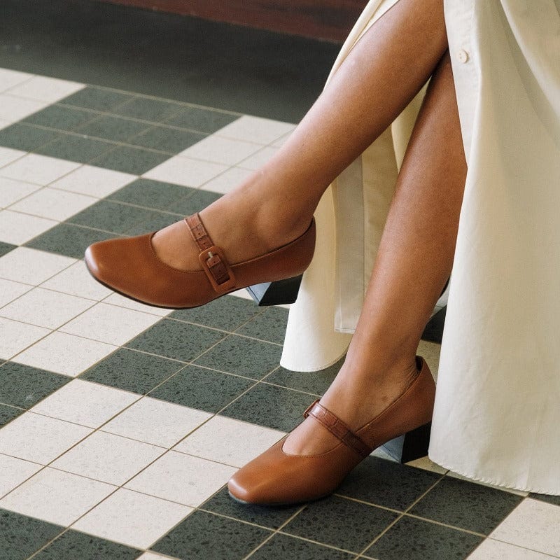 Mary Jane Block Heel Court in Chestnut Froggie Leather Shoes South Africa Froggie Shoes