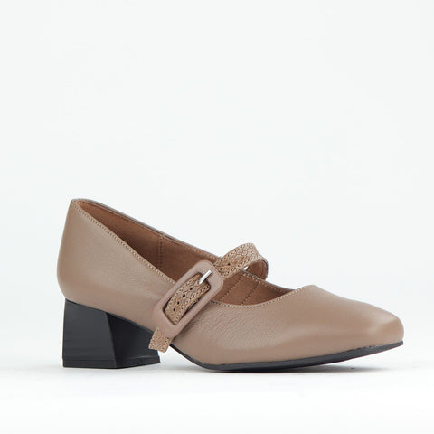 Mary Jane Block Heel Court in Stone - 12606