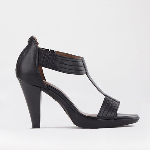 Close Back T-Bar High Heel Sandal in Black - 10729