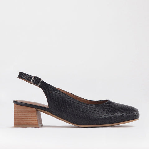 Block Heel Slingback in Black - 12595