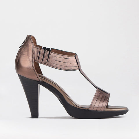 Close Back T-Bar High Heel Sandal in Lead Metallic - 10729