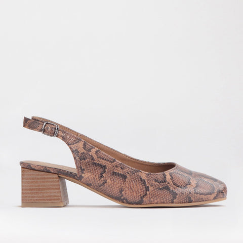 Block Heel Slingback in Saddle - 12595