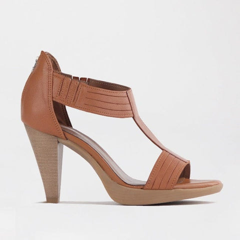 Close Back T-Bar High Heel Sandal in Tan - 10729