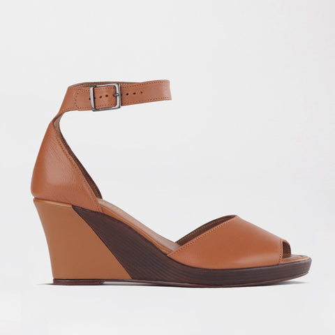 Ankle Strap Wedge Sandal in Tan - 12422