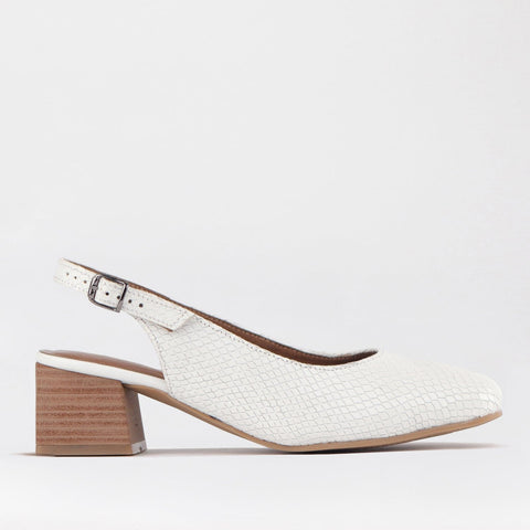 Block Heel Slingback in White - 12595