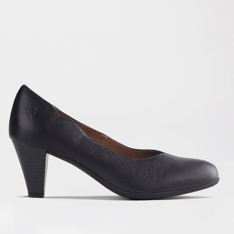 Wider Fit Mid Heel Court in Black - 10873