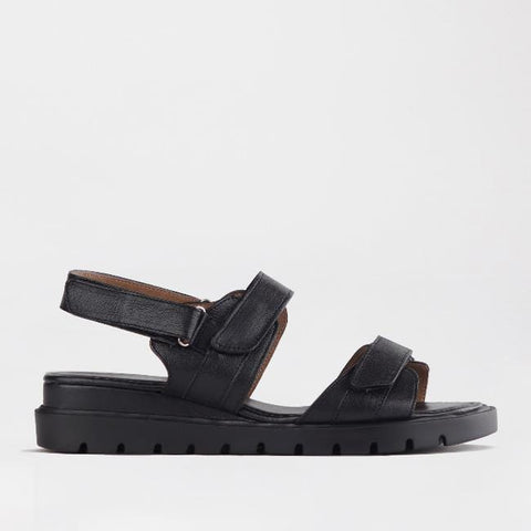 Triple Velcro straps Sandal in Black - 12667