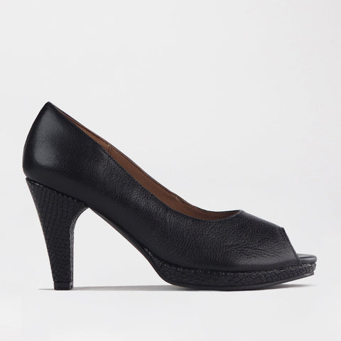 High Heel Peep Toe Court Shoe in Black - 12753