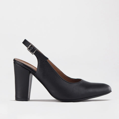 Block Heel Slingback in Black - 12790