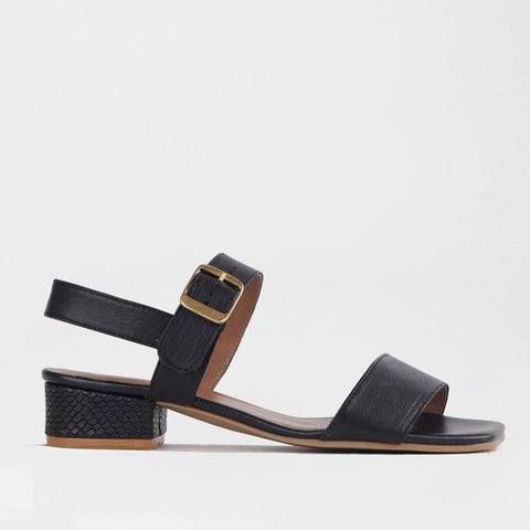 Block Heel Sandal in Black - 12408