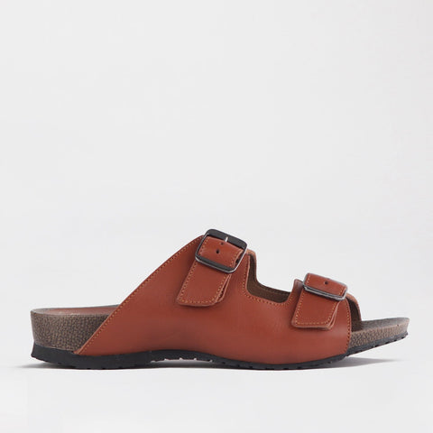 Double Buckle Birk Mules in Chestnut - 12822